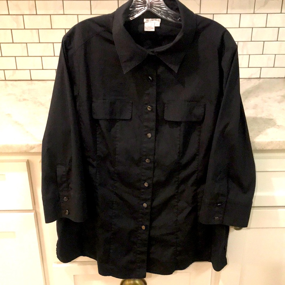 Worth Button Up Top Shirt Womens 20 Black Lagenlook Minimalist Coastal Career